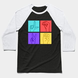 Symbolic Love: Hand Gestures Speak through Colorful Squares Baseball T-Shirt